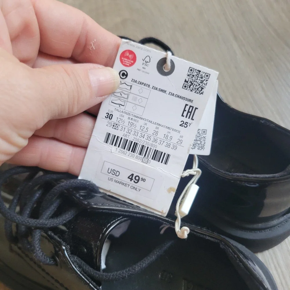 Zara Kids Oxford Shoes 12.5 Black Patent Lug Sole Formal Dressy Lace Up